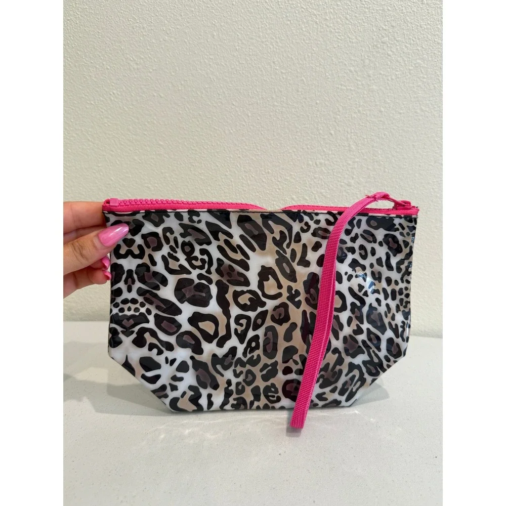 Liu Jo Leopard Print Cosmetic Bag Pink Wristlet Strap Animal‎ Print Makeup Pouch